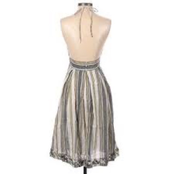 J Crew Sylvan Halter Dress Backless Striped Ruffles Linen cotton size 14… - Picture 4 of 16